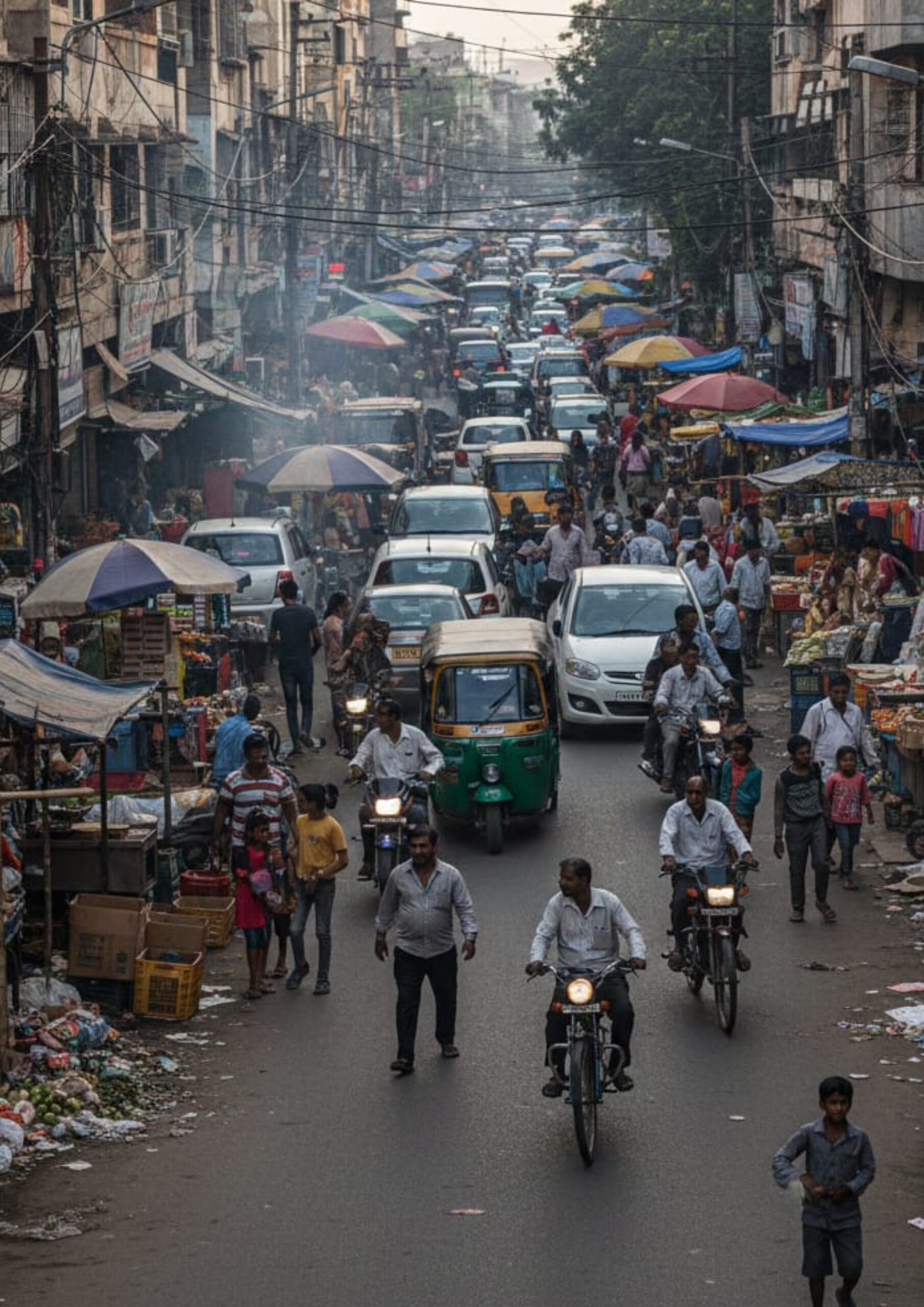 illegal hawkers creating chaos and traffic jam.